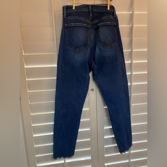 LOFT High Rise Dark Blue Jeans stylish frayed hem. Excellent Condition size 4/27 - Picture 3 of 6